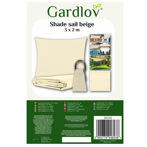 Sonnensegel Rechteckig 3x2 m für zuverlässigen Sonnenschutz Wasserdicht inkl. Befestigung Garten Strand Camping 23163, Farbe:Beige