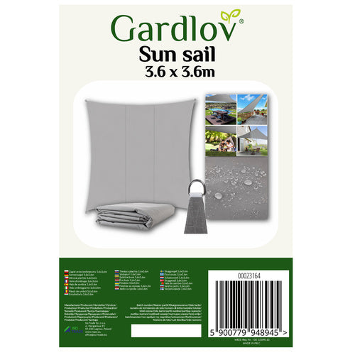 GARDLOV 23164 Sonnensegel 3,6x3,6 m grau