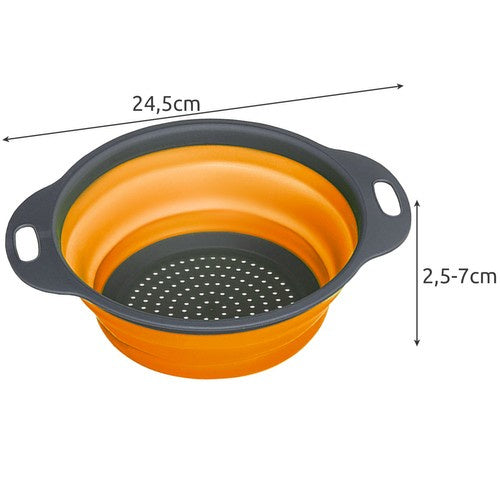 Küchensieb aus Silikon Faltbar Spülmaschienenfest Nudelsieb Seiher für Obst Gemüse Grau-Orange 23253