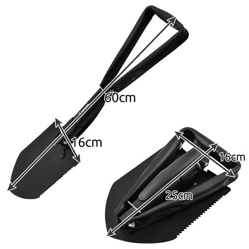 Klappspaten Spitzhacke Säge 3-in-1 faltbar mit Etui schwarz 16 x 25 x 60 cm