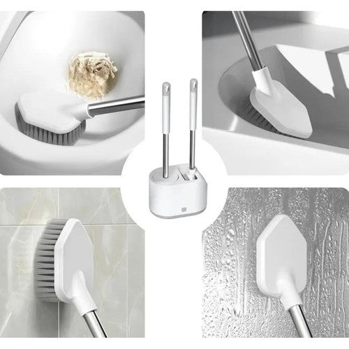 WC-Bürstenset 2-teilig Silikon TPR PP mit Behälter und Tropfwanne Weiß Grau