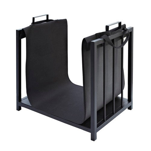 Kaminholzregal Metall mit Kaminholztasche Brennholzregal Schwarz Innen Außen