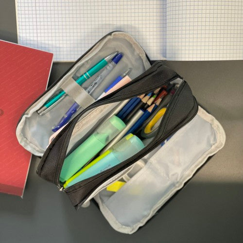 Federmäppchen schwarz 3 Fächer Oxford Stoff Stifteetui groß Schule Organizer