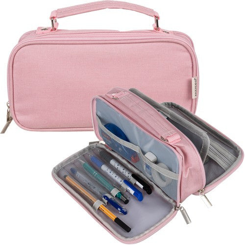 Federmäppchen groß rosa 2 Fächer erweiterbar mit Griff Polyester 23 cm Kinder