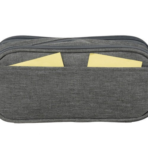Federmäppchen faltbar 3 Fächer groß grau geräumig 11 x 8,5 x 24 cm Außentaschen