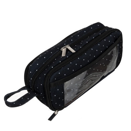 Federmäppchen Schwarz mit weißen Punkten 3 Fächer Griff Schule Büro Kinder 24 cm
