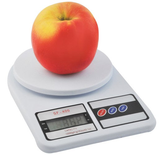 Digitale Küchenwaage 10 kg 1 g Präzision LCD Tara Weiß Aufhängeöse 14,5 cm