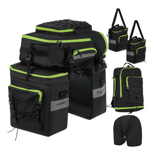 Fahrradtasche wasserdicht 65L 3-in-1 Gepäckträgertasche mit Regenhülle schwarz