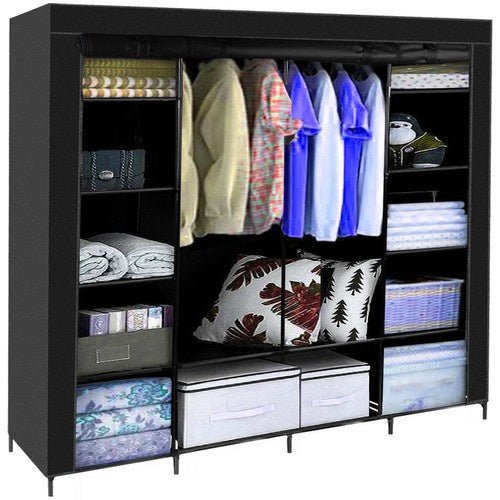 2 - teilige textile Garderobe mit 14 Regalen, schwarz - Easy2sell - Deluxe
