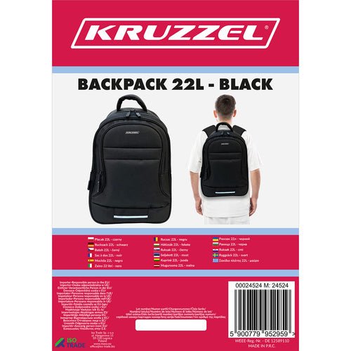 22L Rucksack mit ergonomischen Gurten und Schutz, schwarz - Easy2sell - Deluxe