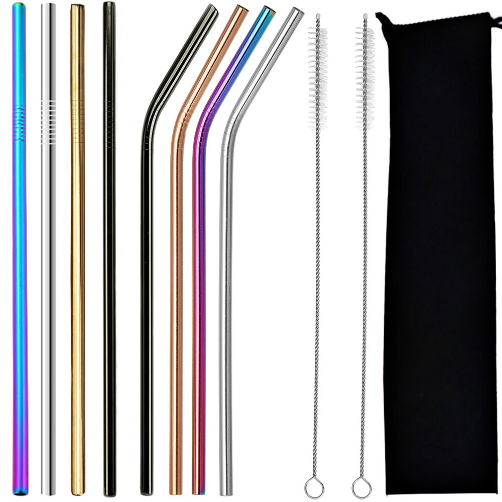 Metallstrohhalme Edelstahl 8er Set wiederverwendbar mit 2 Reinigungsbürsten Etui