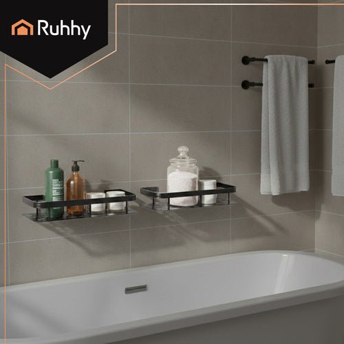 2er Set Badezimmerregal mit Wandmontage Schwarz - Easy2sell - Deluxe