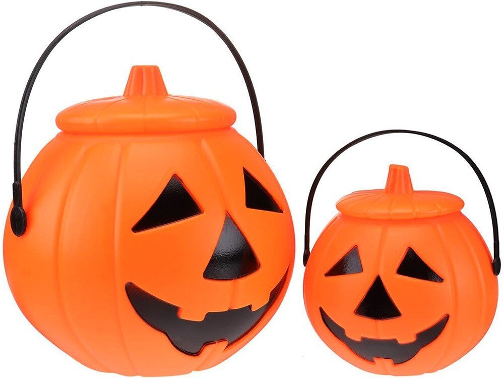 2x Halloween Eimer mit Deckel, Henkel Kürbis Deko Süßes Süßigkeit Sammeln Kinder - Easy2sell - Deluxe