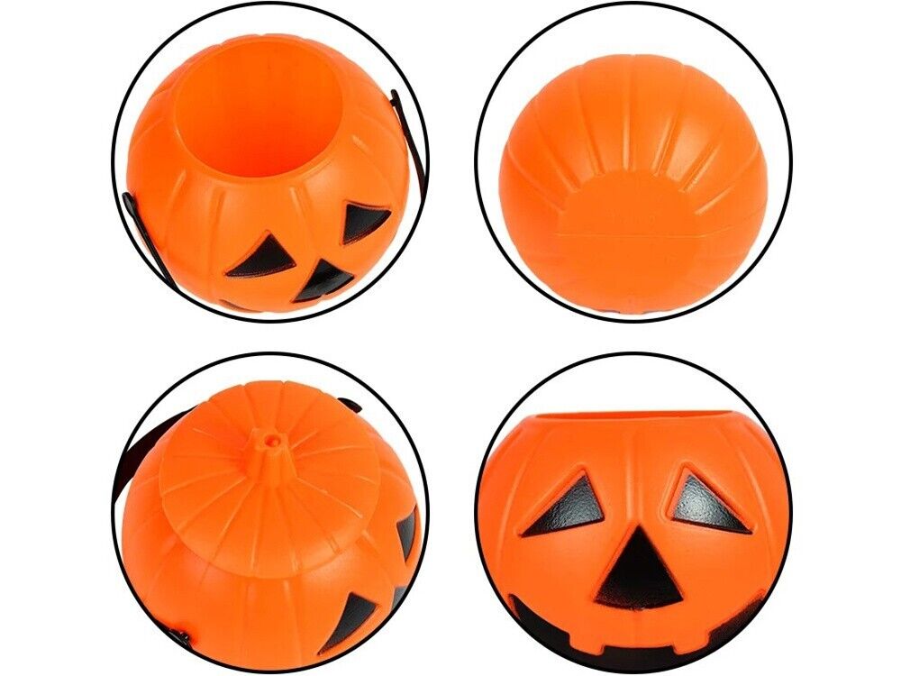 2x Halloween Eimer mit Deckel, Henkel Kürbis Deko Süßes Süßigkeit Sammeln Kinder - Easy2sell - Deluxe
