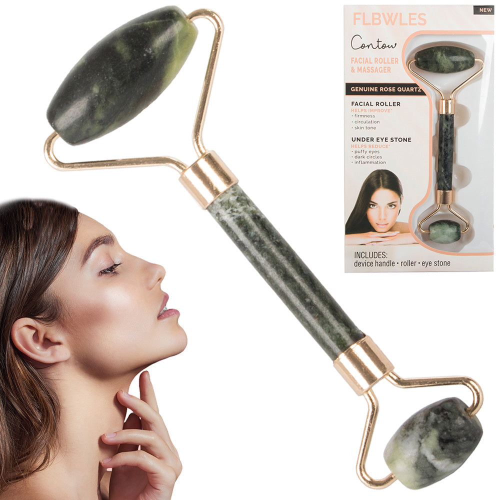 Jade Roller Gesichtsmassagegerät für Gesicht und Hals aus Jadestein grün Set