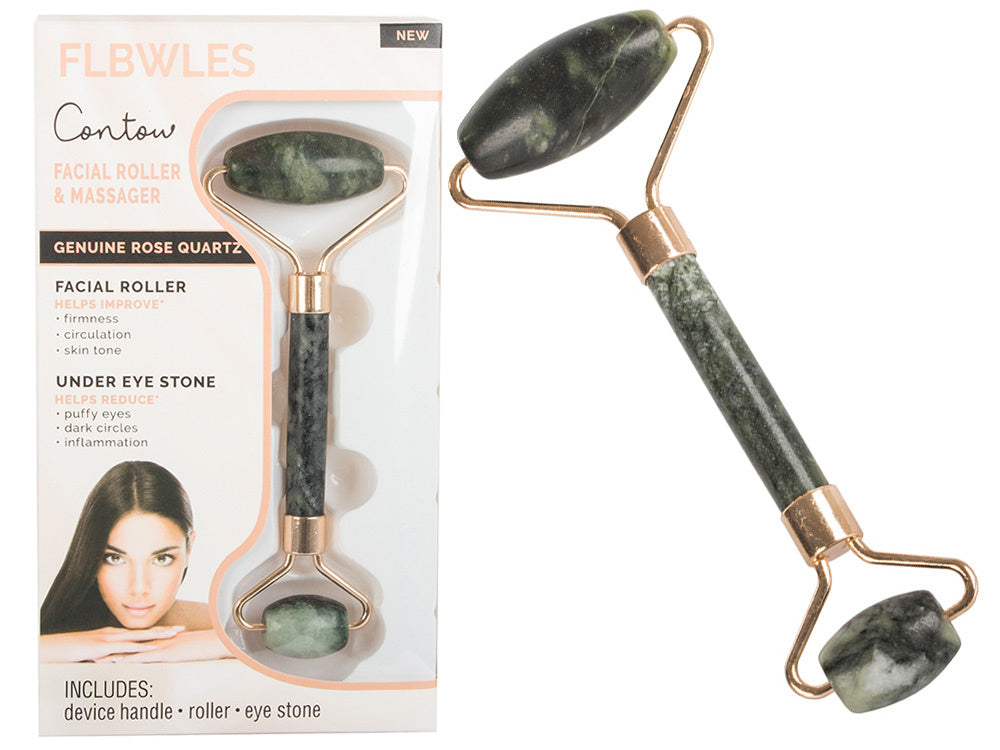 Jade Roller Gesichtsmassagegerät für Gesicht und Hals aus Jadestein grün Set
