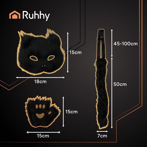 4 - teiliges Katzen - /Fuchskostüm, schwarz, Ruhhy 26248 - Easy2sell - Deluxe