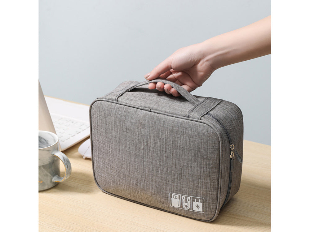 Reise-Organizer Tasche für Ladegeräte und Kabel mit Fächern, Grau, Kabeltasche