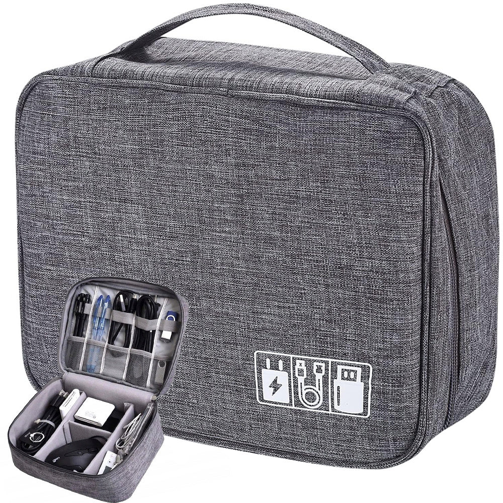 Reise-Organizer Tasche für Ladegeräte und Kabel mit Fächern, Grau, Kabeltasche