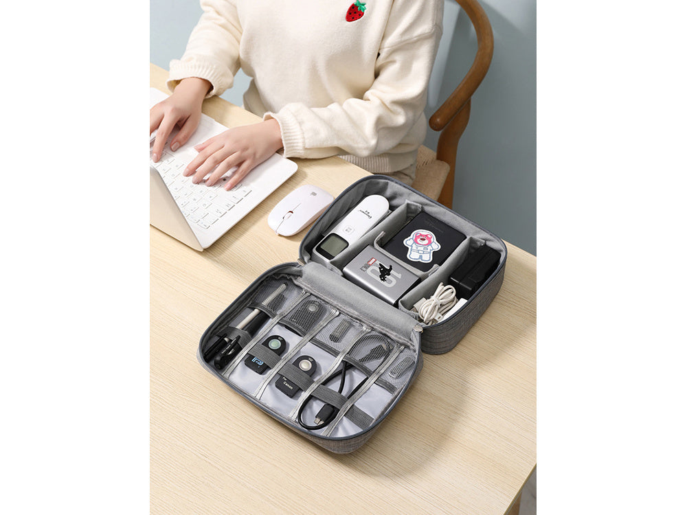 Reise-Organizer Tasche für Ladegeräte und Kabel mit Fächern, Grau, Kabeltasche