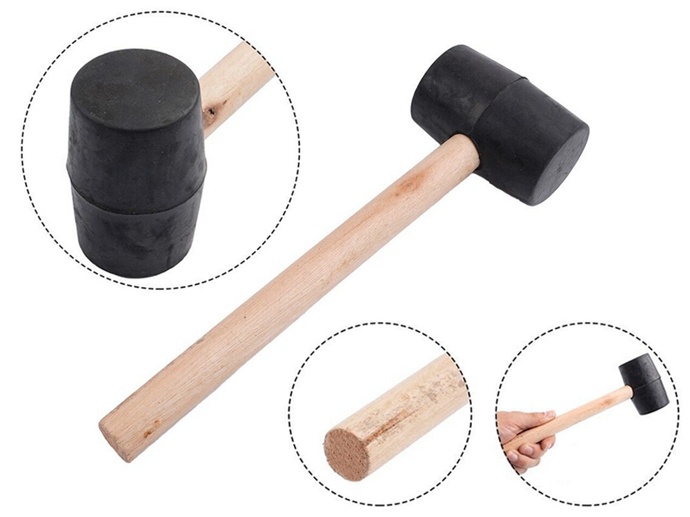 Gummihammer mit bequemem Holzgriff, 25 cm Gesamtlänge, 7 cm Hammerbreite