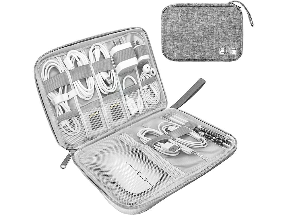 Kabel-Organizer Reise Aufbewahrungsbox für Ladegeräte Zubehör grau 24x17x3 cm