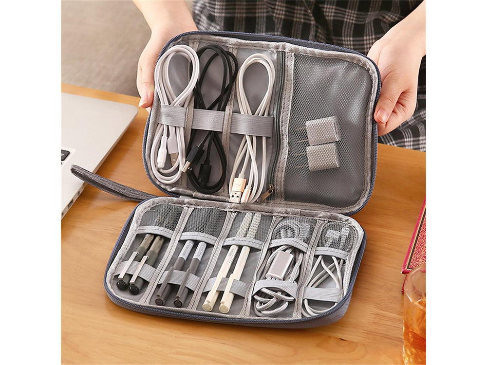 Kabel-Organizer Reise Aufbewahrungsbox für Ladegeräte Zubehör grau 24x17x3 cm