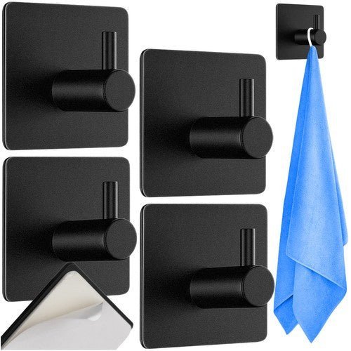 4er - Set Kleiderbügel feuchtigkeitsbeständig ohne Bohren mattschwarz - Easy2sell - Deluxe
