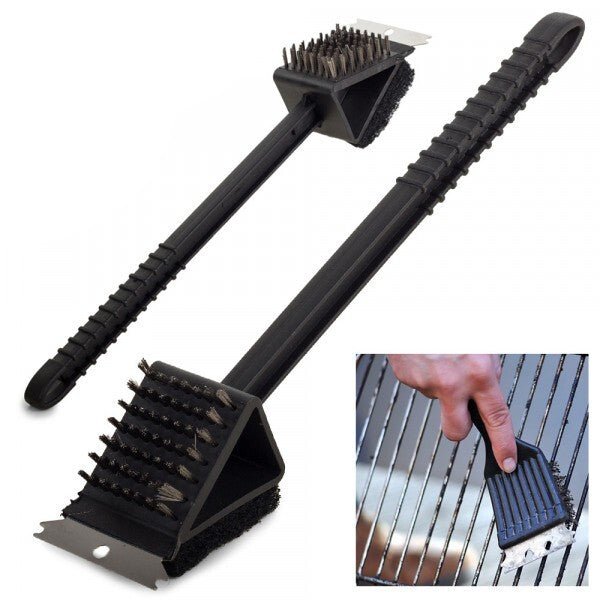 4x Grillbürste Grill Bürste Schaber Zubehör 3in1 Schwamm Reinigung Metallbürste - Easy2sell - Deluxe