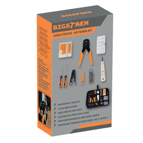 5 - teiliges Netzwerk - Toolkit mit Kabeltester und Crimper, schwarz/orange - Easy2sell - Deluxe