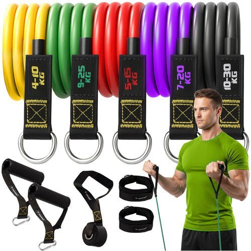 5er Set Widerstandsbänder für Ganzkörpertraining - gelb bis schwarz - Easy2sell - Deluxe