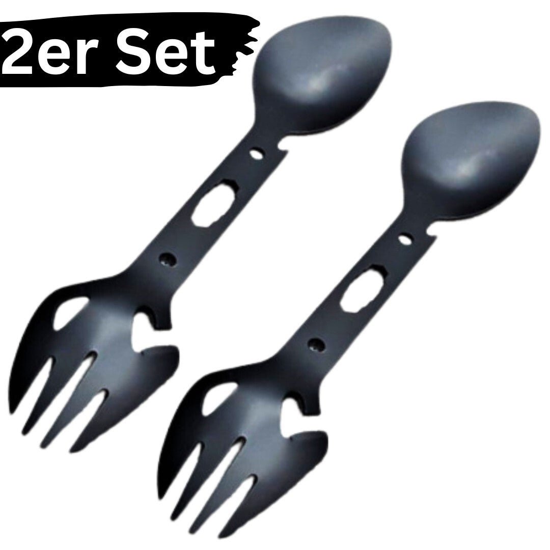 5in1 Göffel Camping Feldbesteck Outdoor Survival Essbesteck Gabel & Löffel - Easy2sell - Deluxe