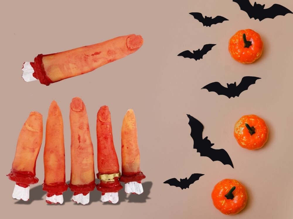 5x Genähte Finger HALLOWEEN Deko blutige Körperteile aus Gummi Grusel Dekoration - Easy2sell - Deluxe