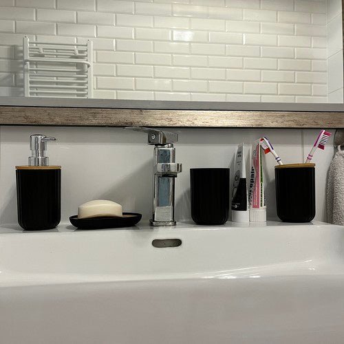 6 - tlg. Badezimmerzubehör - Set mit Bambus – modern schwarz - Easy2sell - Deluxe