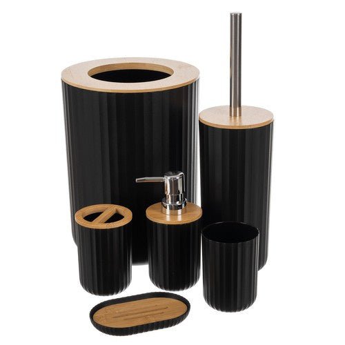 6 - tlg. Badezimmerzubehör - Set mit Bambus – modern schwarz - Easy2sell - Deluxe