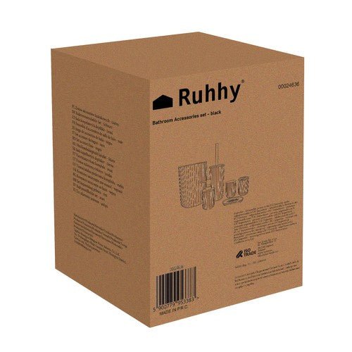 6 - tlg. Badezimmerzubehör - Set mit Bambus – modern schwarz - Easy2sell - Deluxe