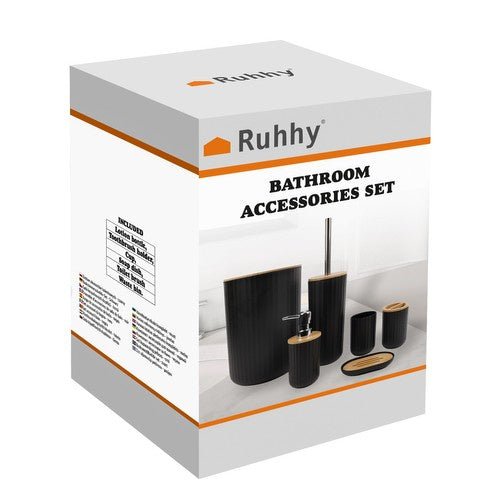 6 - tlg. Badezimmerzubehör - Set mit Bambus – modern schwarz - Easy2sell - Deluxe