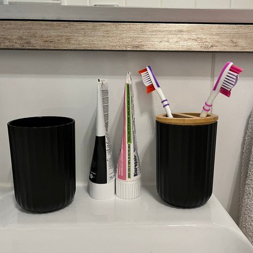 6 - tlg. Badezimmerzubehör - Set mit Bambus – modern schwarz - Easy2sell - Deluxe