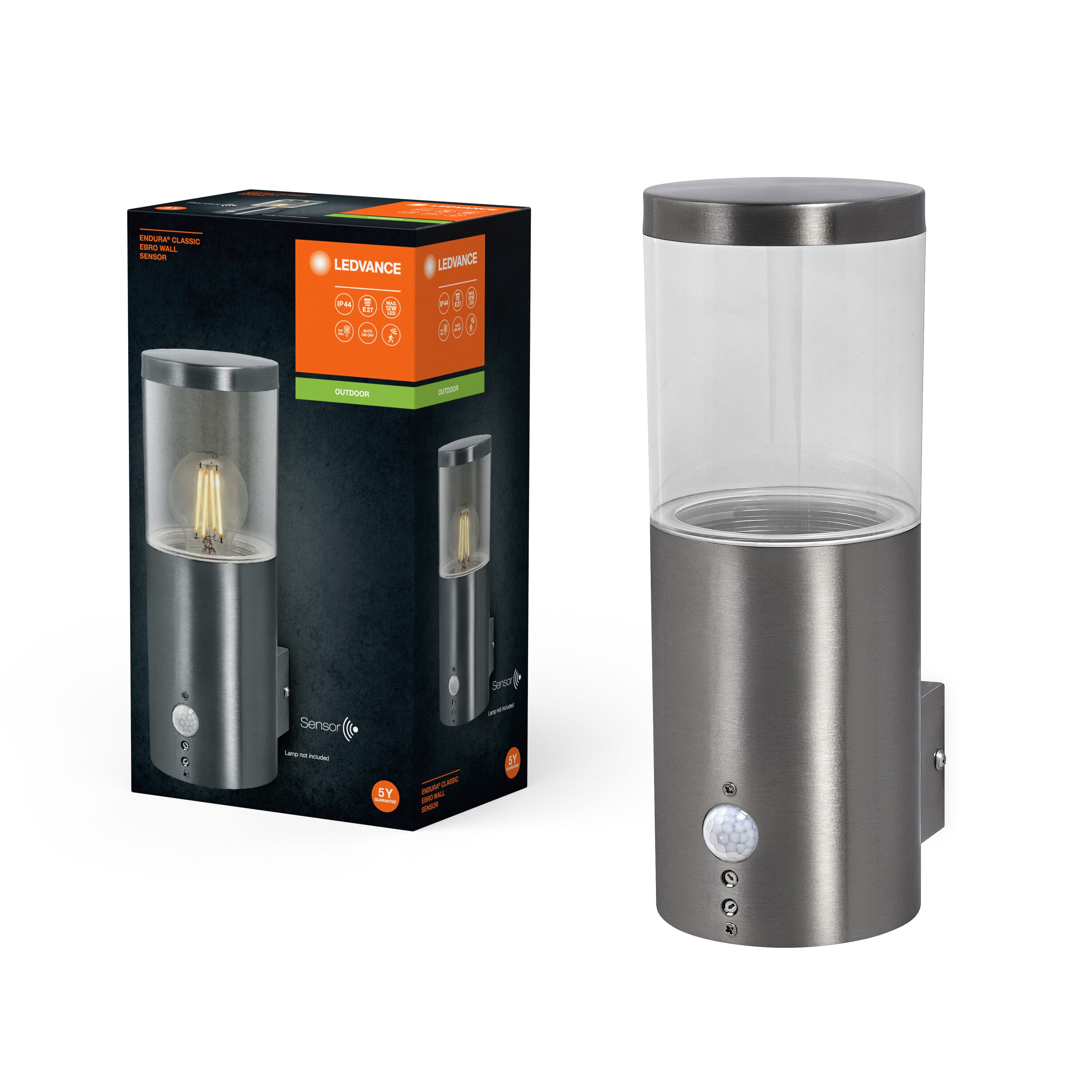 Ledvance Außenleuchte Wandlampe Endura Classic Ebro stahl IP44 max. 20W E27 Bewegungsmelder