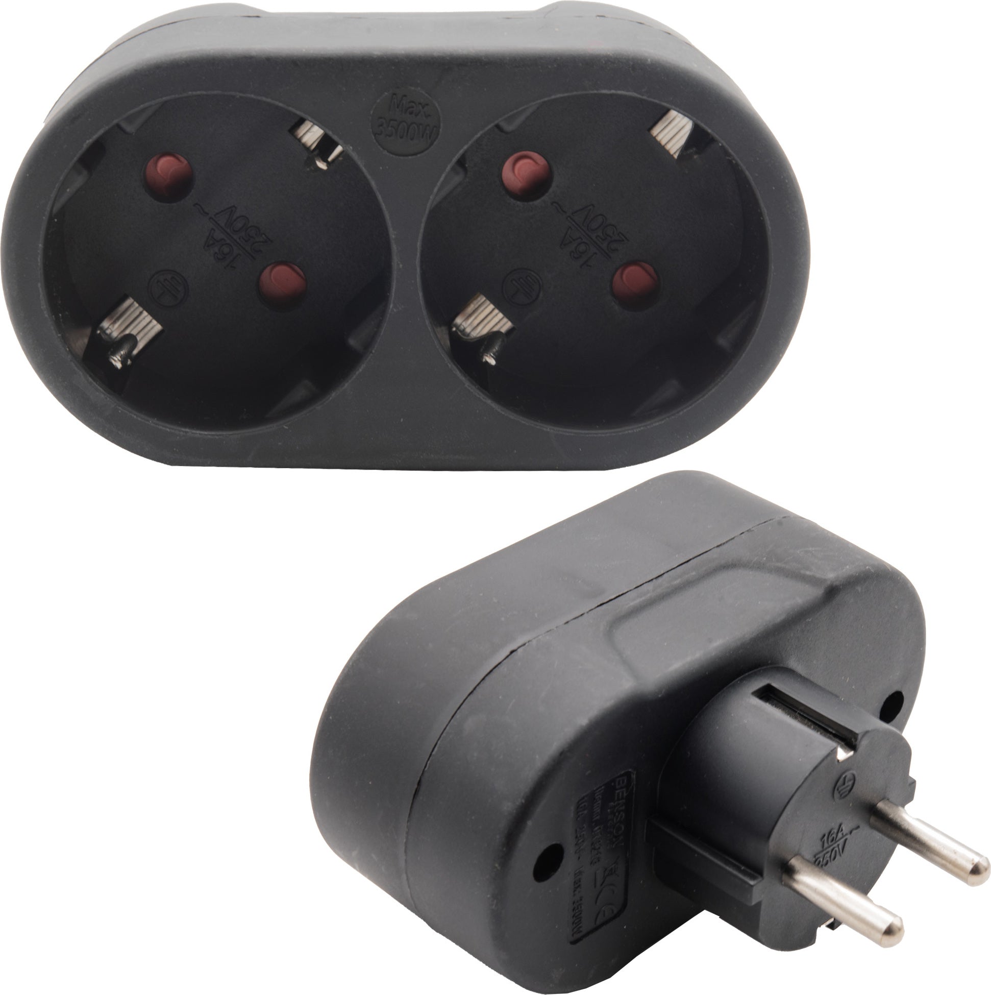Doppelstecker Steckdosenleiste Mehrfachsteckdose Doppelsteckdose Schuko Schwarz Horizontal