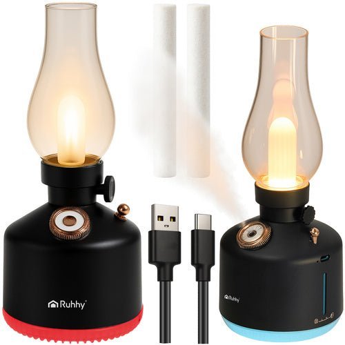Aromadiffusor Luftbefeuchter mit 14 RGB LED Lichtern Retro Design Schwarz - Easy2sell - Deluxe