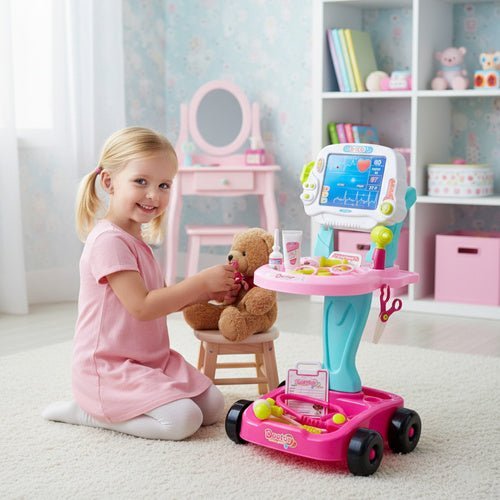 Arztkoffer Kinder Spielzeug mit Wagen – 18 - Teilig Arztset Rosa Blau - Easy2sell - Deluxe