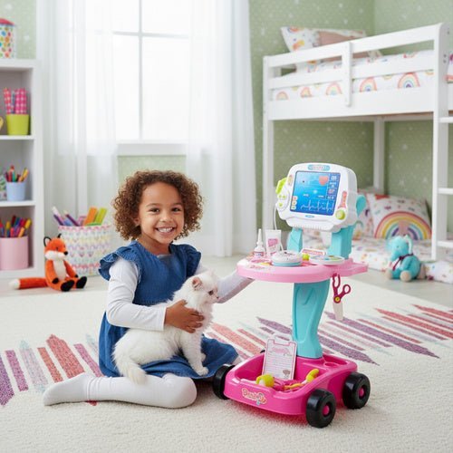 Arztkoffer Kinder Spielzeug mit Wagen – 18 - Teilig Arztset Rosa Blau - Easy2sell - Deluxe
