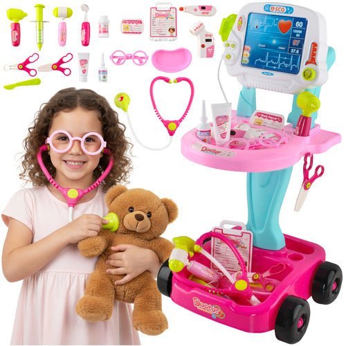 Arztkoffer Kinder Spielzeug mit Wagen – 18 - Teilig Arztset Rosa Blau - Easy2sell - Deluxe