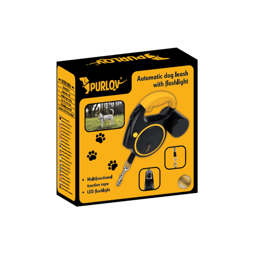 Automatische Hundeleine mit LED Taschenlampe 5m für 10 - 25kg Hunde Schwarz - Easy2sell - Deluxe
