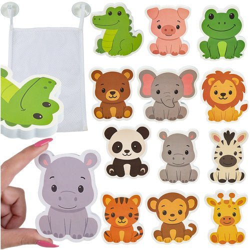 Badespielzeug Schaumstofftiere Set – 12 Bunte Badetiere mit Organizer - Easy2sell - Deluxe
