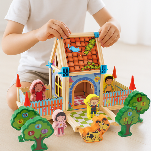 Bausteine Haus 268 Teile – Kreatives Lernspielzeug aus Holz Mehrfarbig - Easy2sell - Deluxe