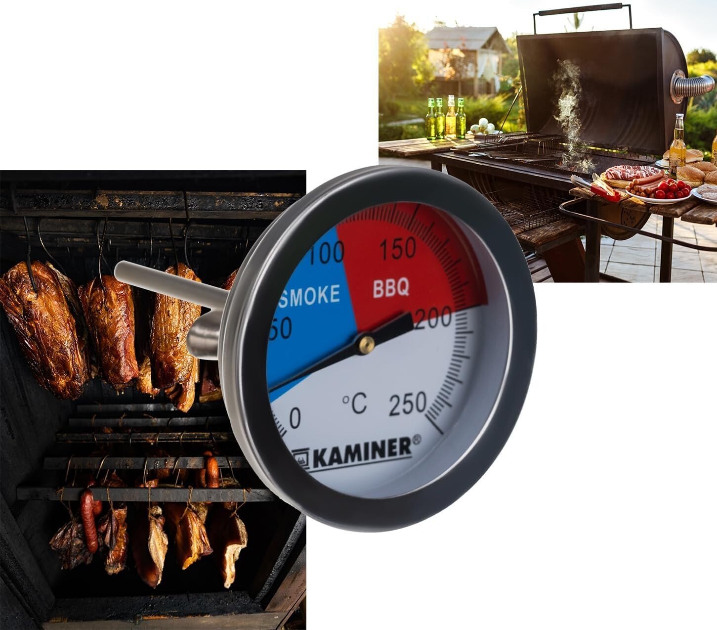 BBQ Grill Thermometer Edelstahl Analog Smoker Gasgrill Räucherofen Einbau Deckel - Easy2sell - Deluxe