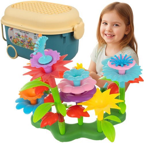 Blumen Garten Bausteine Set – 139 Teile Kreativspielzeug im Rollkoffer - Easy2sell - Deluxe