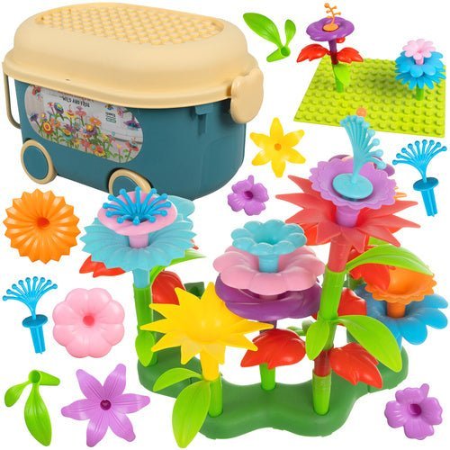 Blumen Garten Bausteine Set – 139 Teile Kreativspielzeug im Rollkoffer - Easy2sell - Deluxe